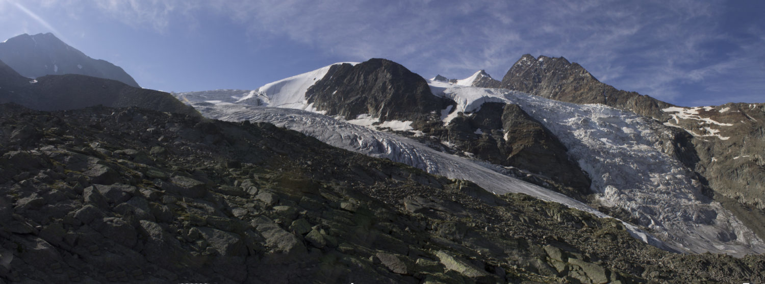 Вид на нунатак лед. Riedgletcher от хиж. Bordierhütte