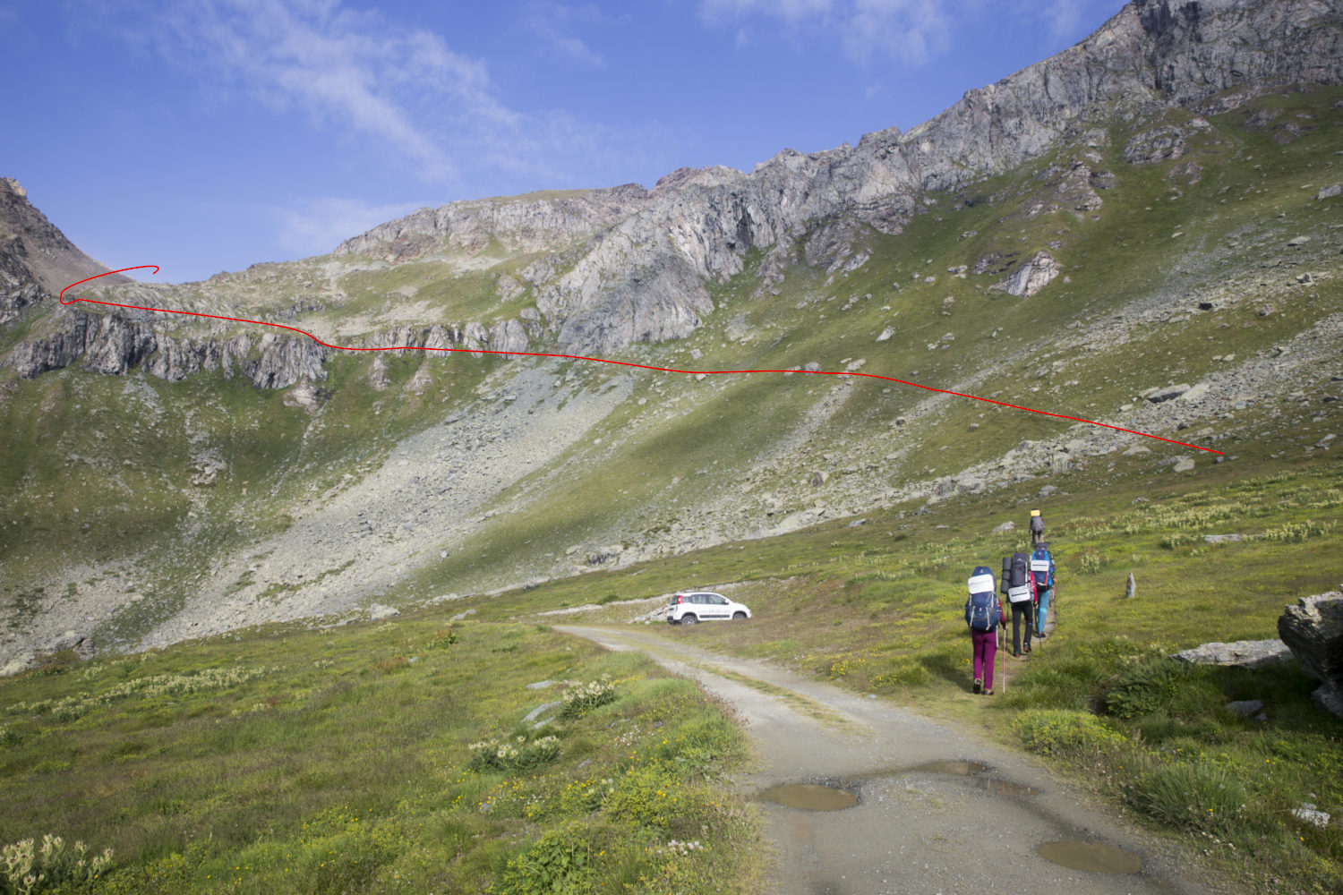 Начало тропы на пер. Col di Nanna не доходя от хиж. Alpe Tournalin Superiore